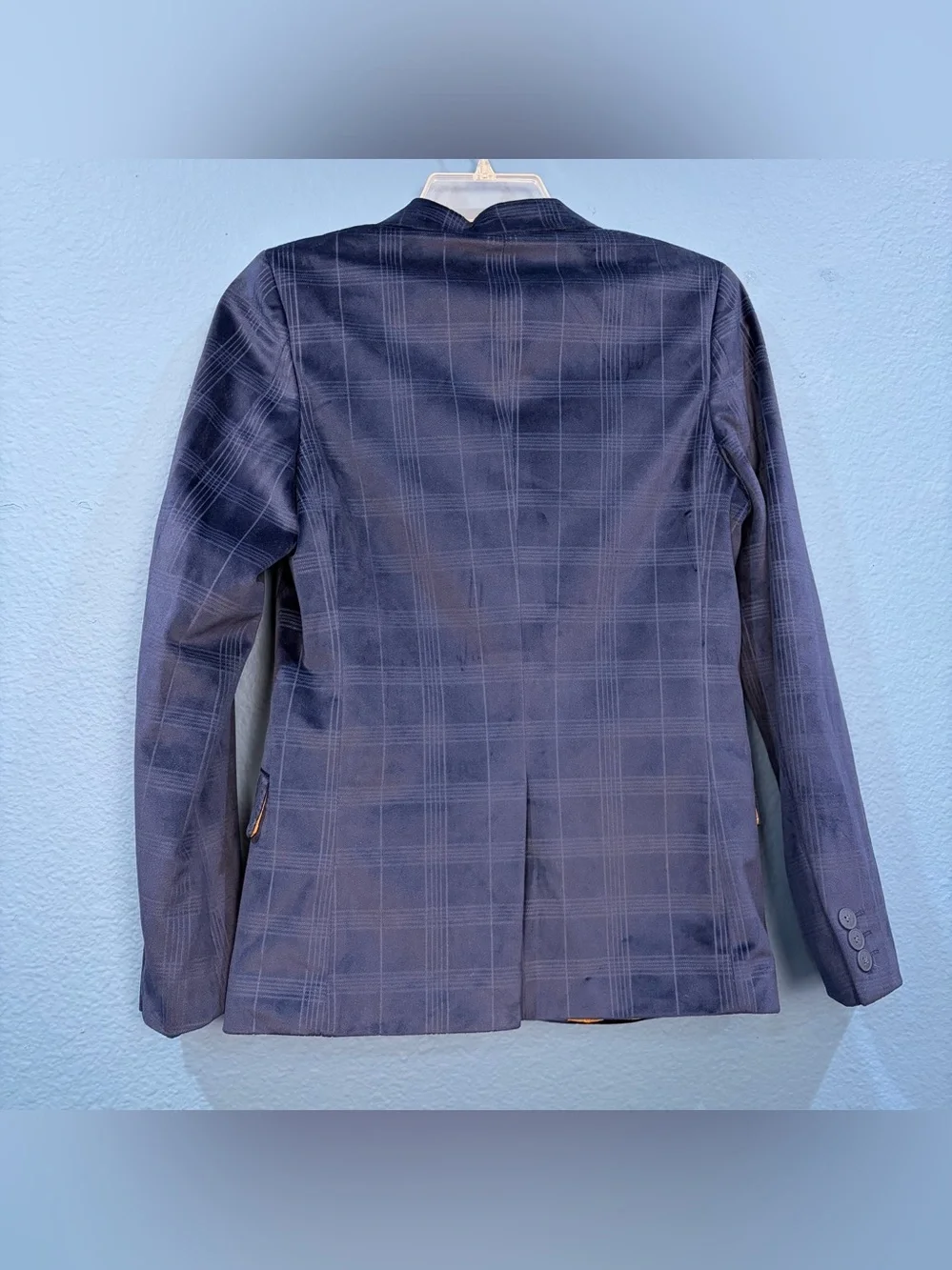 Appaman Fine Tailoring Boy's Blue Velvet Plaid Jacket Gold Lining Size 14